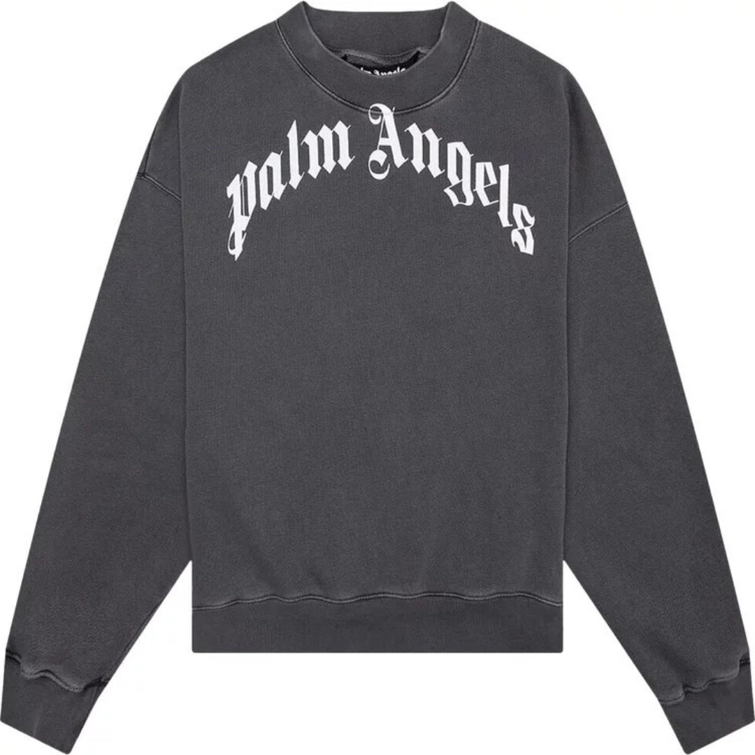 Palm Angels Gd Curved Logo Washed Black Sweater - Style Centre Wholesale