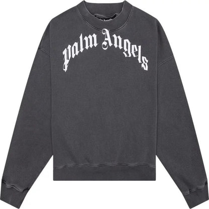 Palm Angels Gd Curved Logo Washed Black Sweater - Style Centre Wholesale