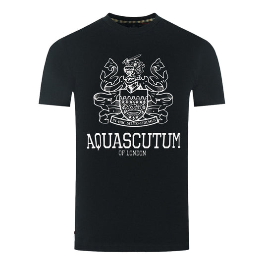 Aquascutum Large Bold London Aldis Brand Logo Black T-Shirt TS006 16 - Style Centre Wholesale