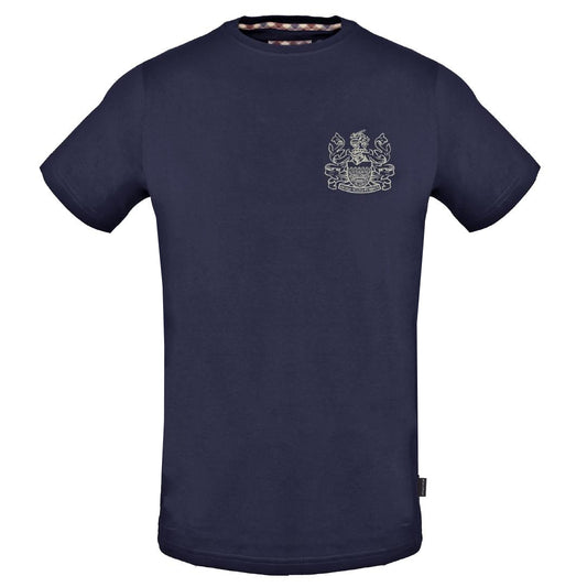 Aquascutum Stitched Aldis Logo Navy Blue T Shirt - Style Centre Wholesale